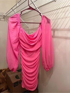Gathered Fuchsia Long-Sleeve Mini Dress this is a keeper!